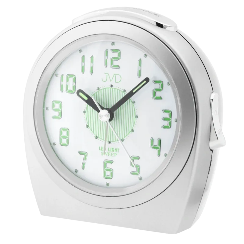 Ručkový netikající budík JVD sweep SRP910.14 se zeleným LED podsvícením