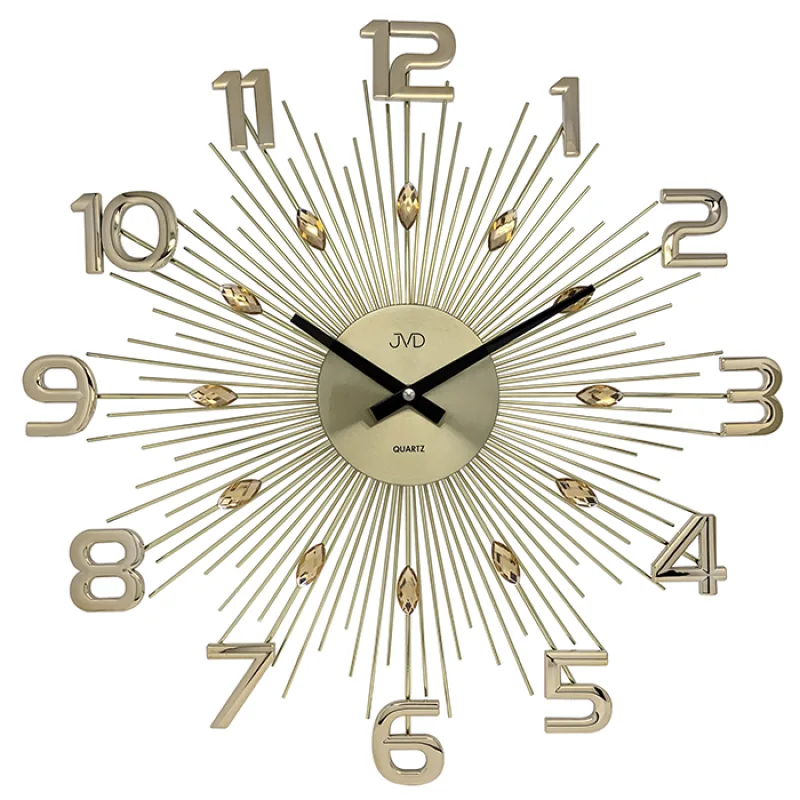 Luxusní paprskovité kovové nástěnné zlaté hodiny JVD HT108.2