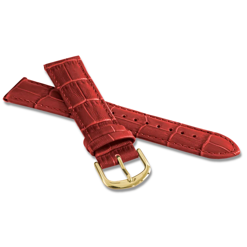 Červený prošitý řemínek CROCO se zlatou sponou - 14 BSIGR14