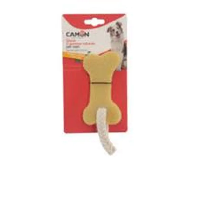 HRAČKA KOST KAUČUK + LANO 16 cm CAMON 1 ks