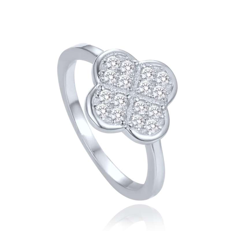 MINET Stříbrný prsten čtyřlístek s bílými zirkony vel. 50 JMAS7058SR50