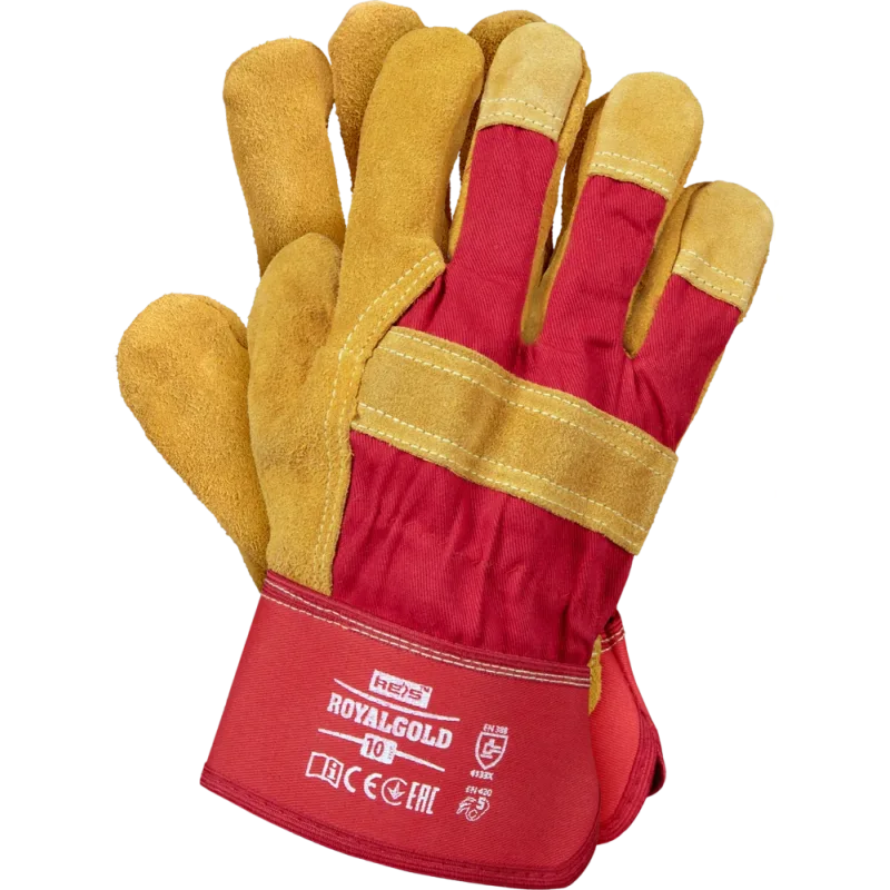 Reis ROYALGOLD vystužené stavebné rukavice červená/žltá 10