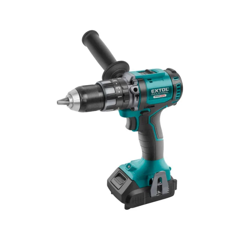 Vŕtačka s príklepom aku Share20V, 1x 2Ah, 80Nm, bezuhlíkový motor, kufor, EXTOL INDUSTRIAL