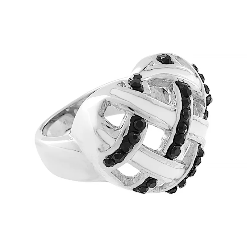 MPM Dámský ocelový nerezový prsten s černými zirkony 5232 (velikost 55) - stříbrnobílé barvy