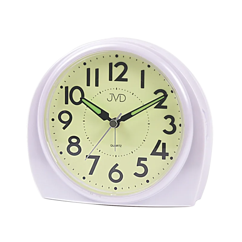 JVD Ručkový bílý analogový netikající tichý budík JVD SRP3701.2 s luminiscenčním displejem