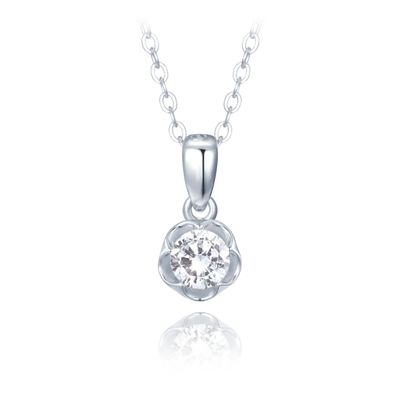 MINET Stříbrný náhrdelník kytička s bílým zirkonem JMAD0051SN38