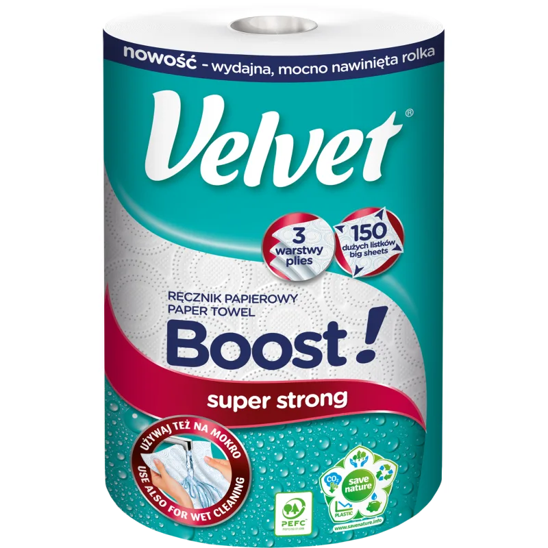 Velvet BOOST 3V papierové uteráky biele 1 rolka