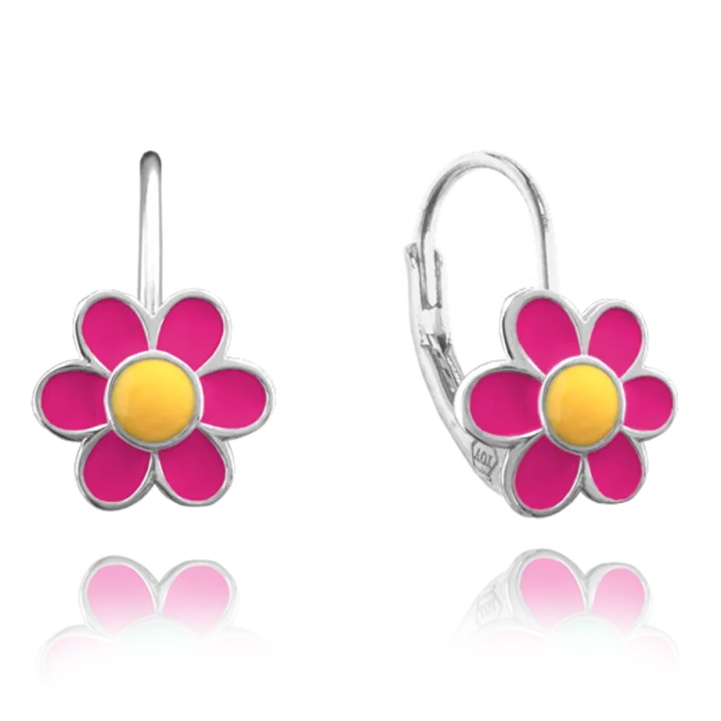 MINET Stříbrné náušnice KOPRETINY SYTĚ RŮŽOVÉ JMAD0012DE00