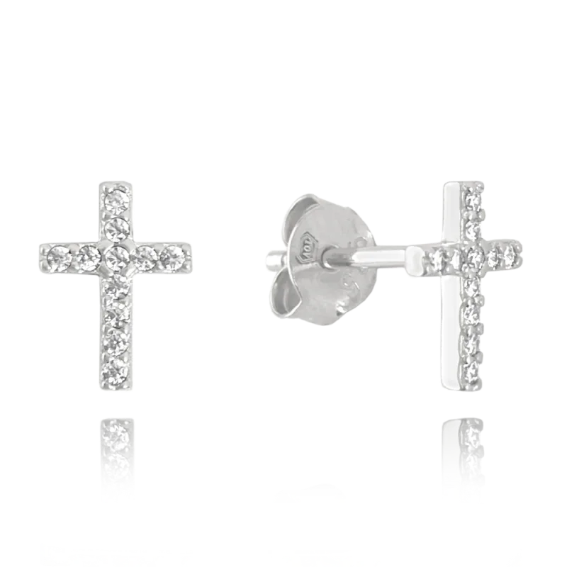 MINET Stříbrné náušnice drobné KŘÍŽKY se zirkony