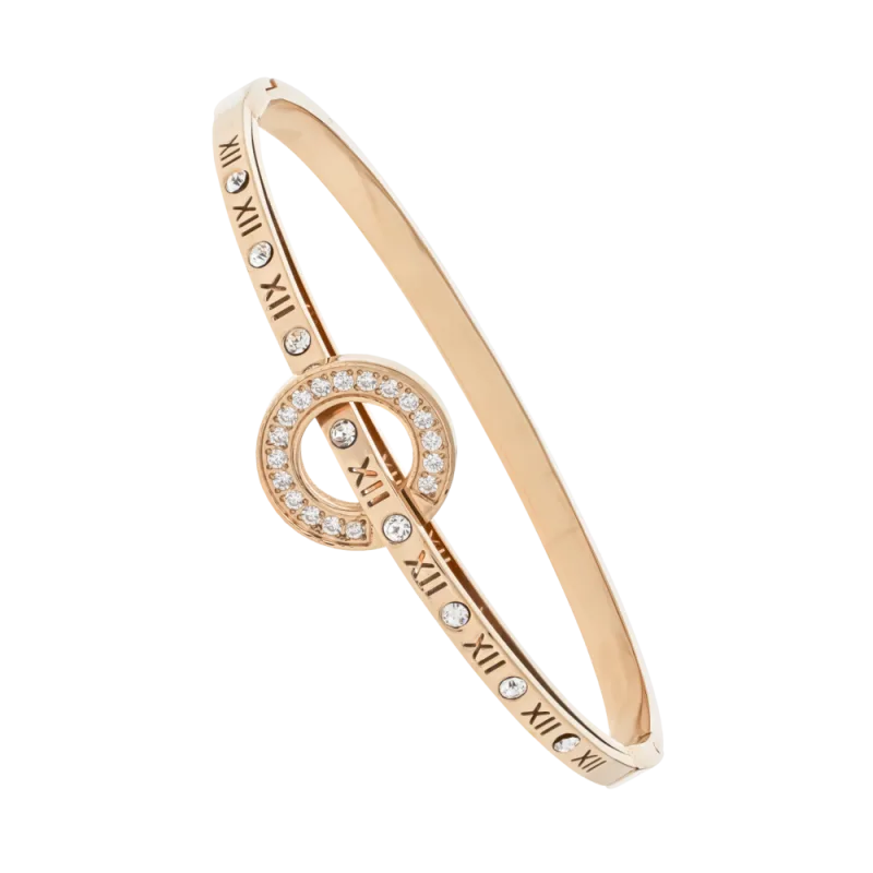 JVD Dámský pevný ocelový rose gold náramek se zirkony JGB11R