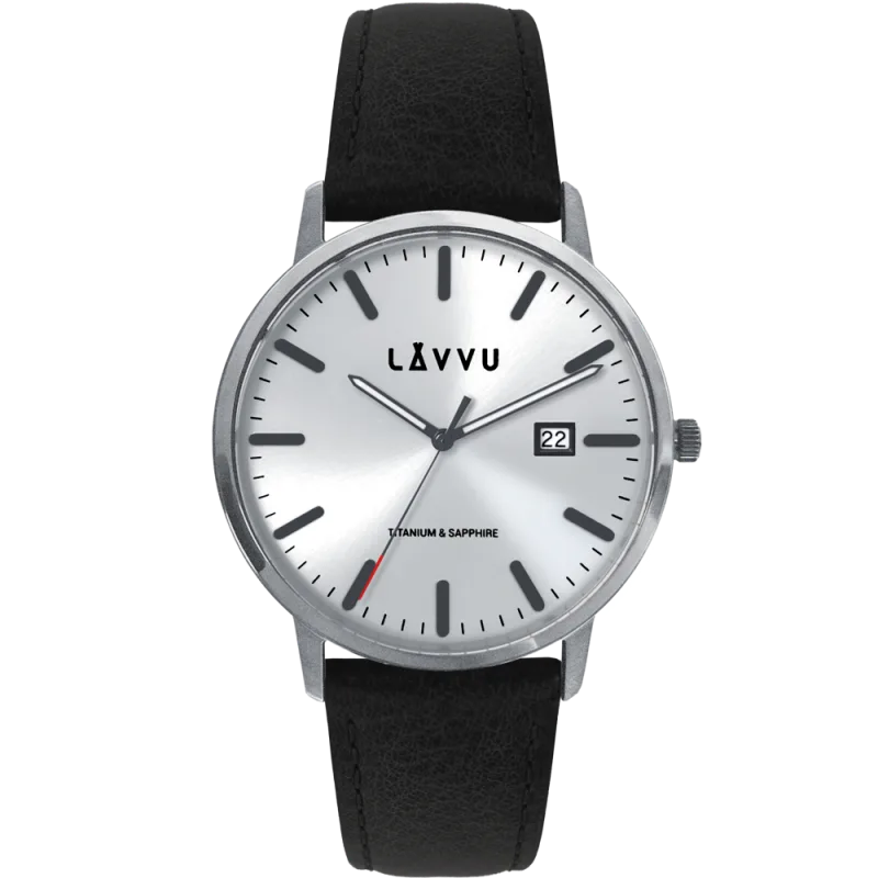 LAVVU Stříbrné pánské hodinky se safírovým sklem Copenhagen Titanium Silver LWM0260