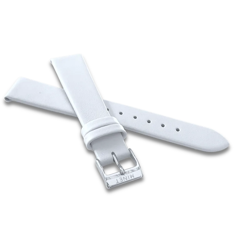MINET Bílý kožený řemínek se stříbrnou sponou - 14 MSLWS14
