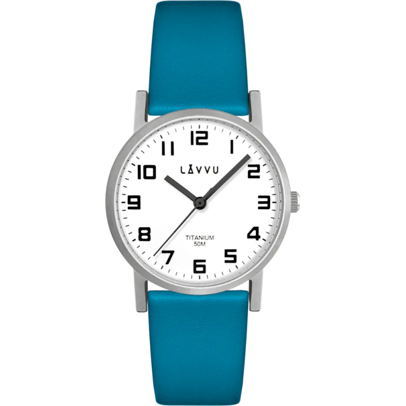 LAVVU Modré stříbrné dámské titanové hodinky MANDAL LWL5033