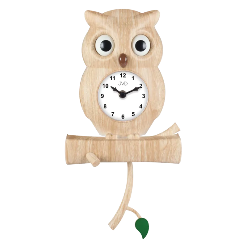 JVD Dětské nástěnné hnědé tiché netikající hodiny s motivem sovy JVD HE21.4 v imitaci dřeva