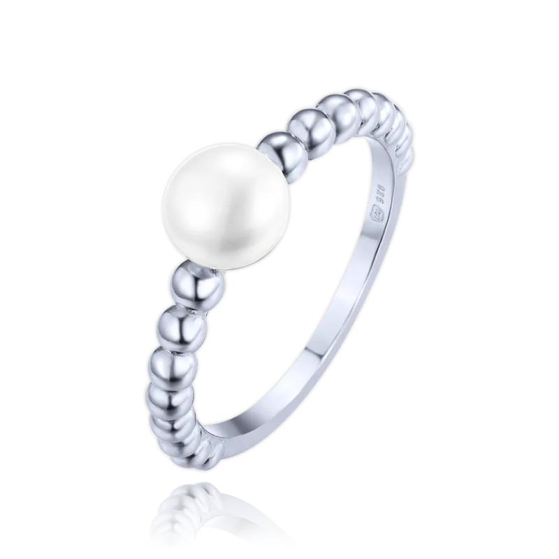 MINET Stříbrný prsten s perlou a kuličkami vel. 57 JMAS7056SR57
