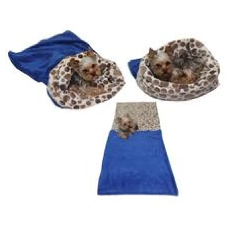 Marysa pelíšek 3v1 pro psy, modrý/hnědá kolečka, velikost XL