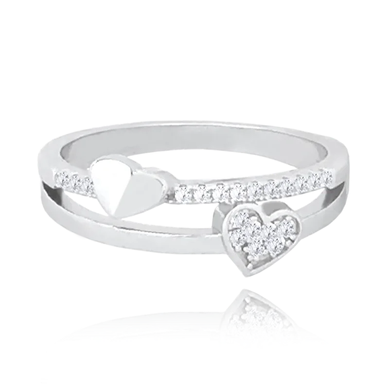 MINET Stříbrný srdíčkový prsten LOVE se zirkony vel. 54
