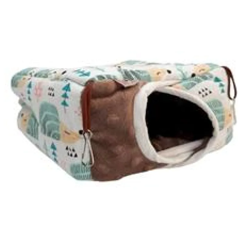 Domek dr.savec závěsný M, ježci na bílé, hnědá minky 18x18x11cm 1 ks