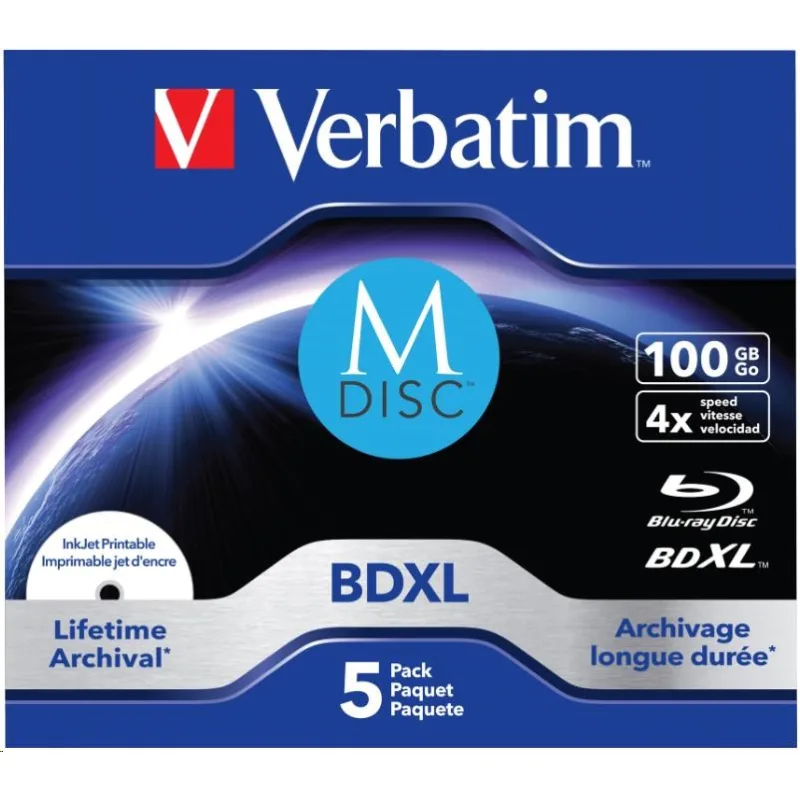 VERBATIM MDisc BDXL (5-pack)Jewel/ 4x/ 100GB 43834