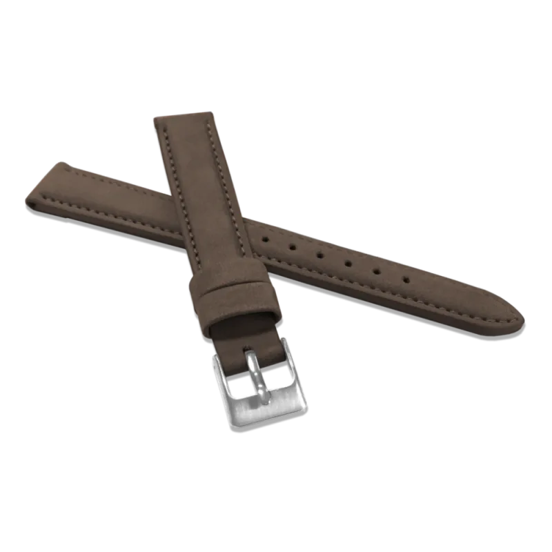 MINET Kávově hnědý prošitý kožený řemínek z jemného nubuku - 14 MSNUE14