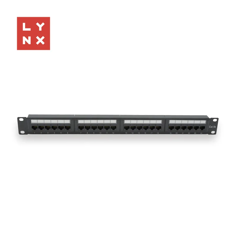 LYNX 19" patch panel 24-port, UTP Cat5e, 50µ, nestíněný, černý LX-24…