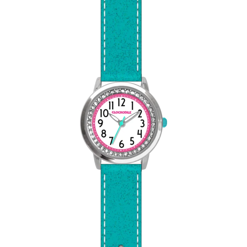 CLOCKODILE Tyrkysové třpytivé dívčí dětské hodinky se kamínky CLOCKODILE SPARKLE CWG5122