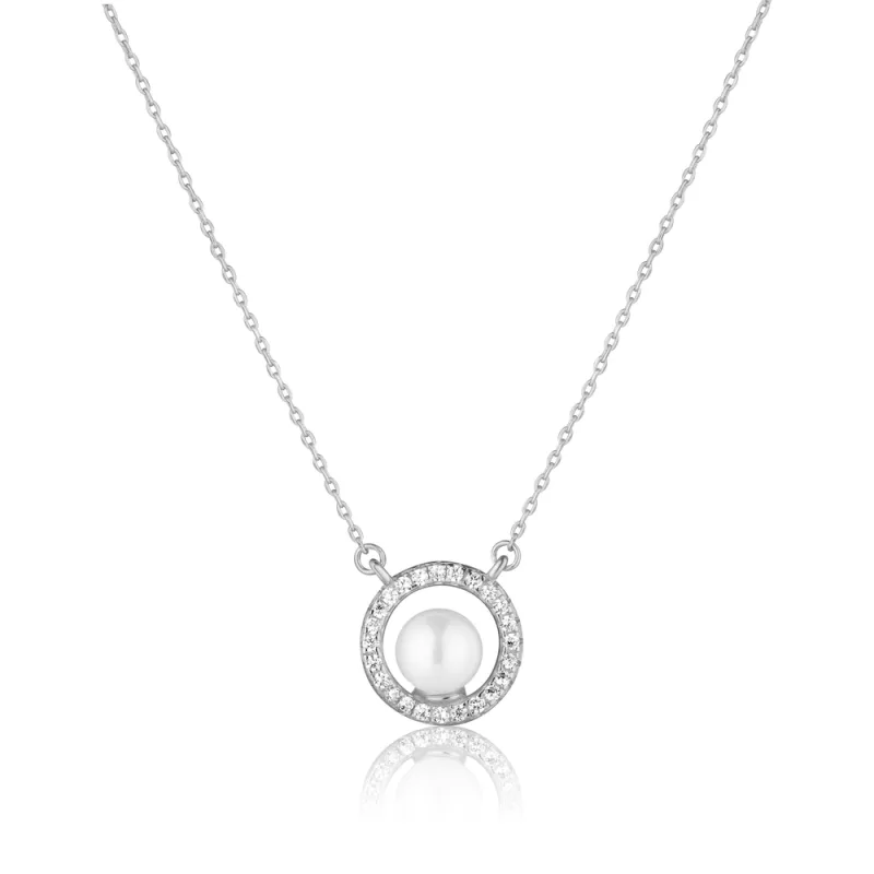 JVD Dámský stříbrný náhrdelník se zirkony a perlami SVLN0813SH2P145