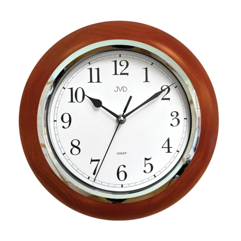 JVD Dřevěné kulaté netikající tiché nástěnné hodiny JVD NS7111/41