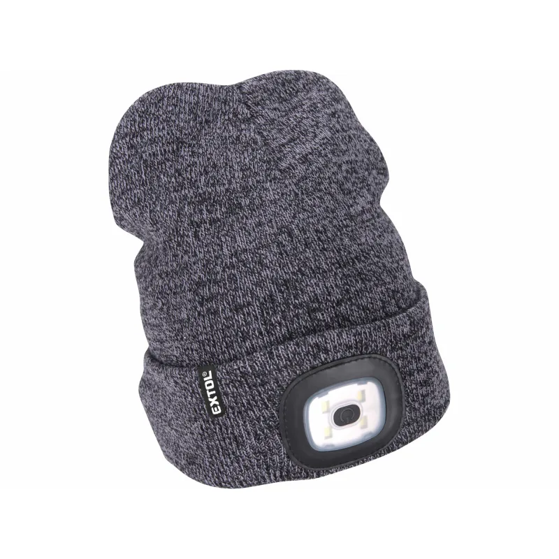 Čiapka sivá/čierna s čelovým svetlom, LED 4x45lm, 300mAh Li-ion, nabíjanie cez USB, EXTOL LIGHT