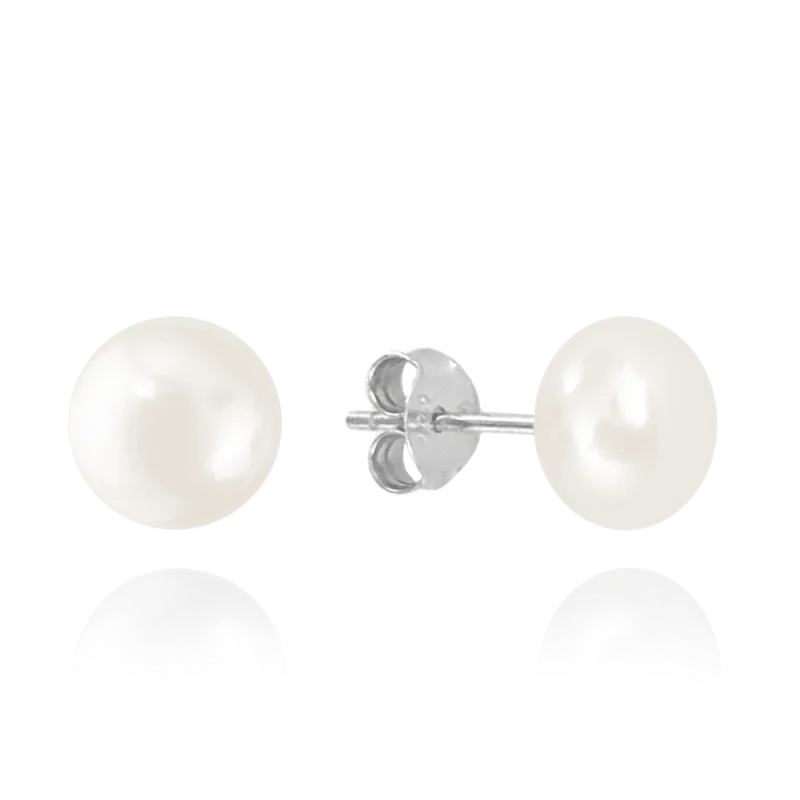 MINET Stříbrné náušnice PERLY - bílé 8 mm