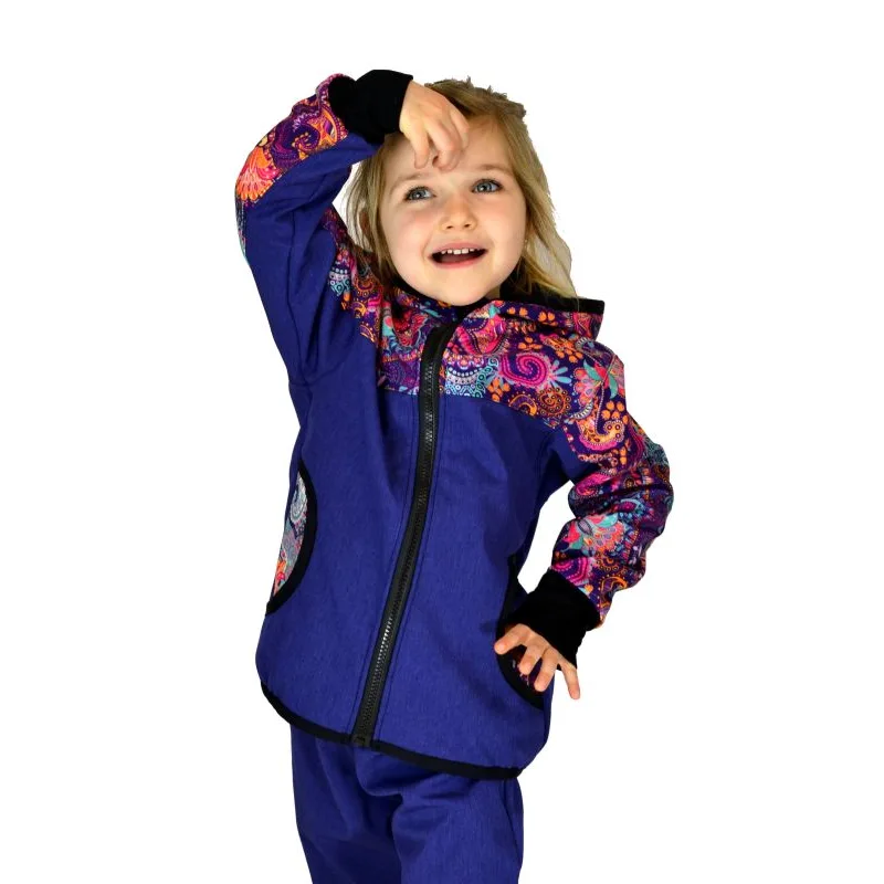 Softshellová bunda modrofial.s ornamentmi zimná, veľ. 122-134