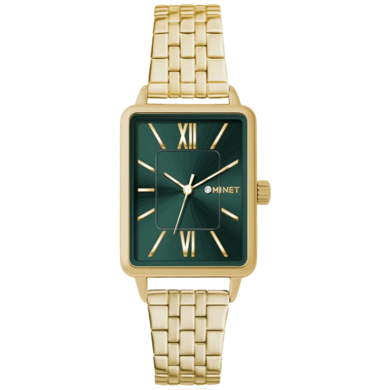 MINET Zlato-zelené dámské hodinky SIENA se zlatým ocelovým řemínkem MWL5440