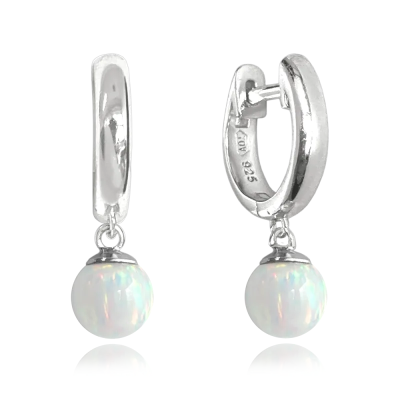 MINET Stříbrné náušnice s bílými opálky