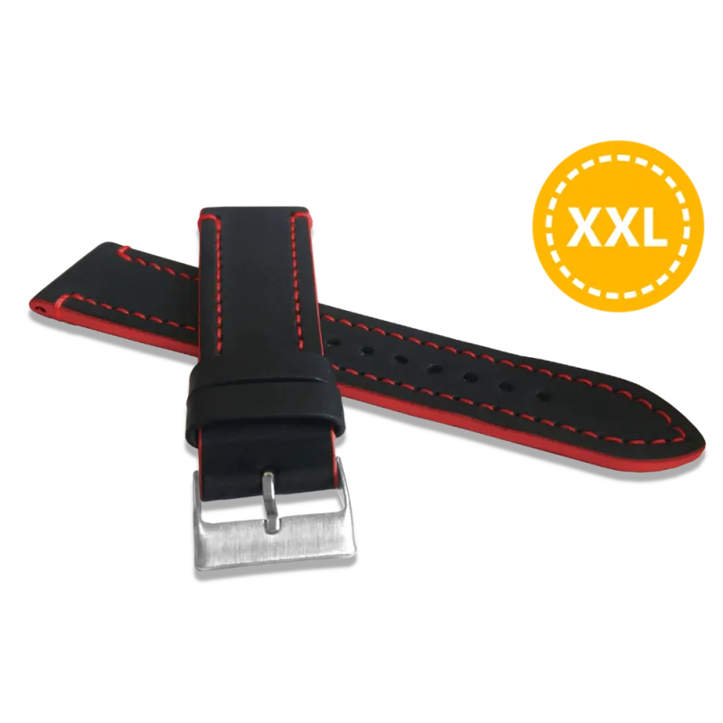 LAVVU XXL Prodloužený červeně prošitý řemínek TAILOR z luxusní kůže Top Grain - 22 - XXL LSQBR22