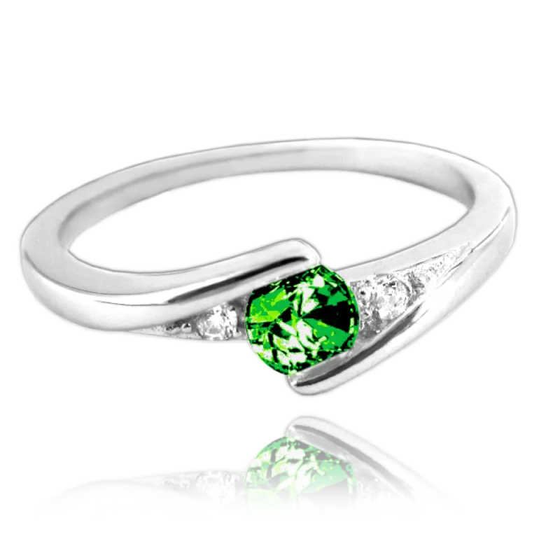 MINET Elegantní stříbrný prsten se zeleným zirkonem vel. 61