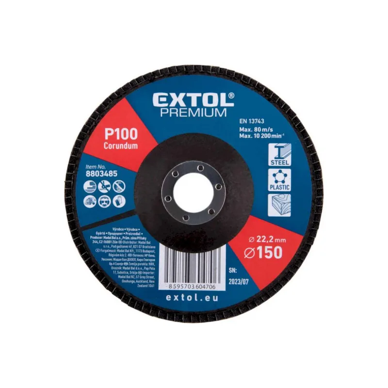Kotúč lamelový šikmý korundový, P100, 150mm, diera 22,2mm, EXTOL PREMIUM