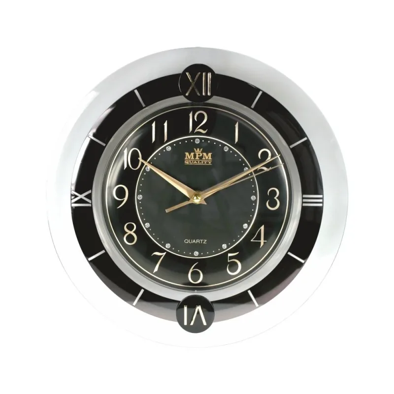 MPM Černé analogové kulaté hodiny MPM E01.2445