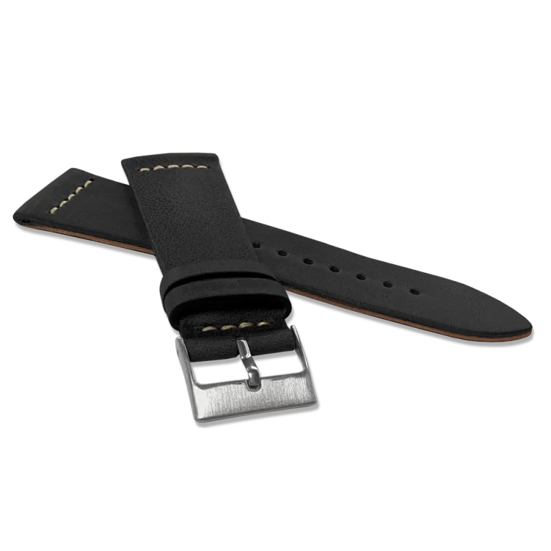 LAVVU Černý zúžený řemínek RETRO z luxusní kůže Top Grain - 22 LSVUB22