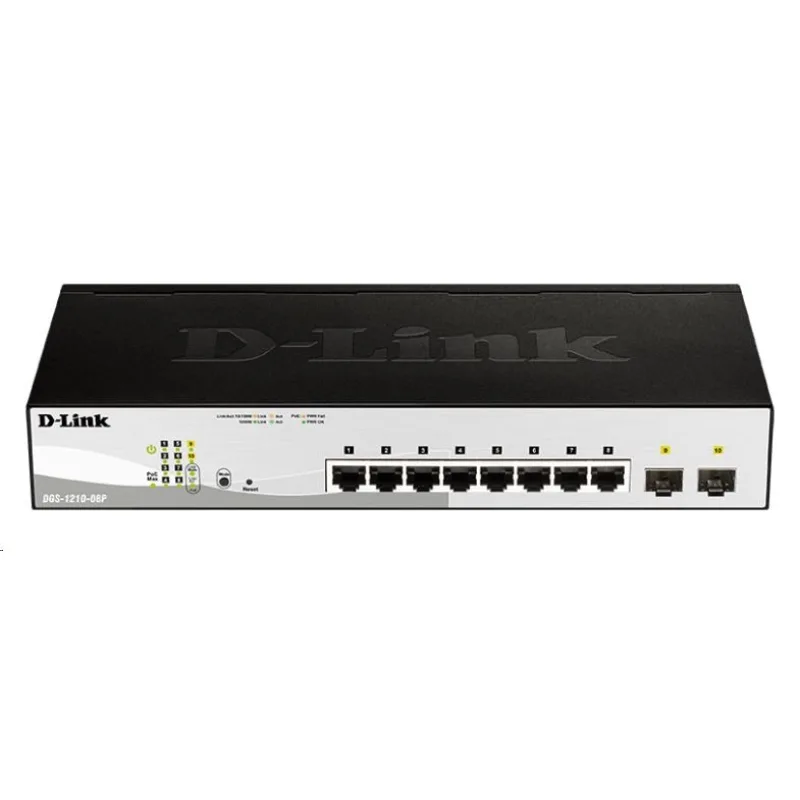 D-Link DGS-1210-08P 10-portový gigabitový inteligentný PoE switch, 8x…