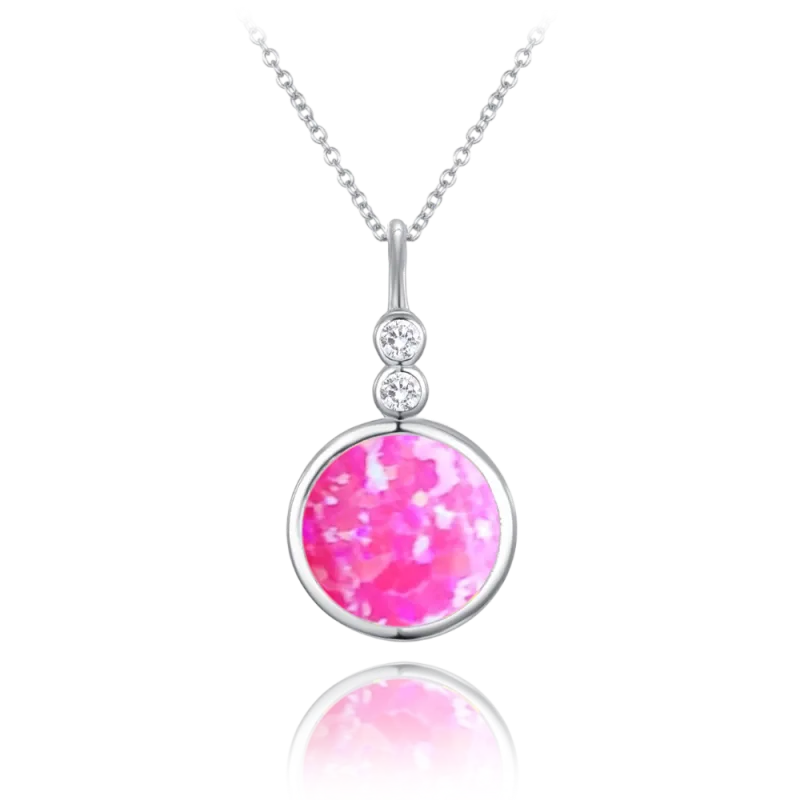 MINET Stříbrný náhrdelník s růžovým opálkem a bílými zirkony JMAS0226PN45