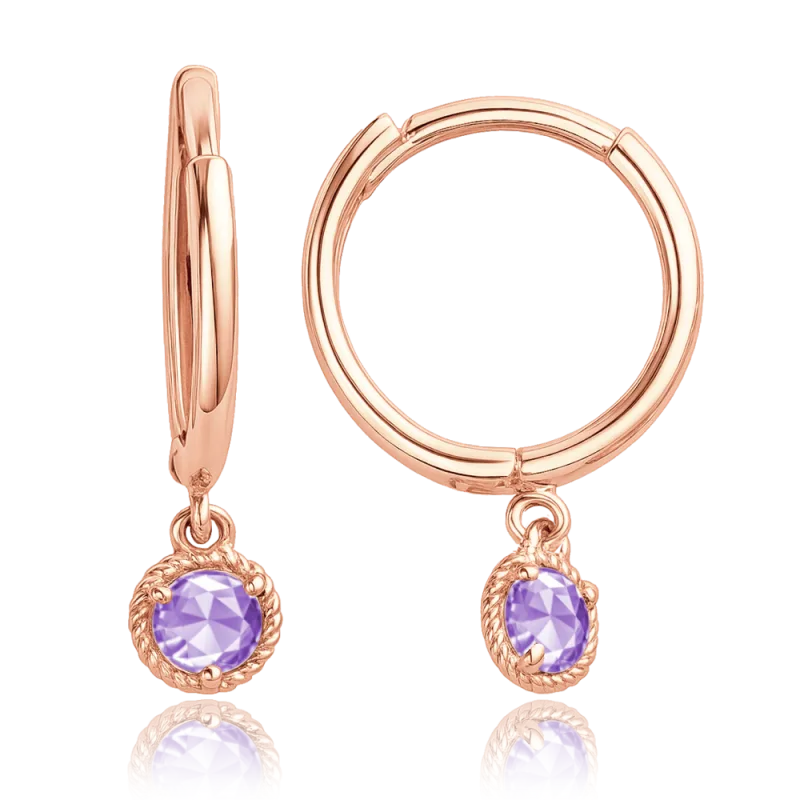 MINET Decentní zlaté rose gold náušnice s fialovými zirkony Au 585/1000 1,00g JMG0318FRE00