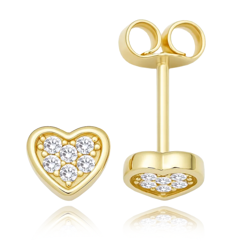 MINET Zlaté náušnice srdce s bílými zirkony Au 585/1000 0,95g JMG0313WGE00