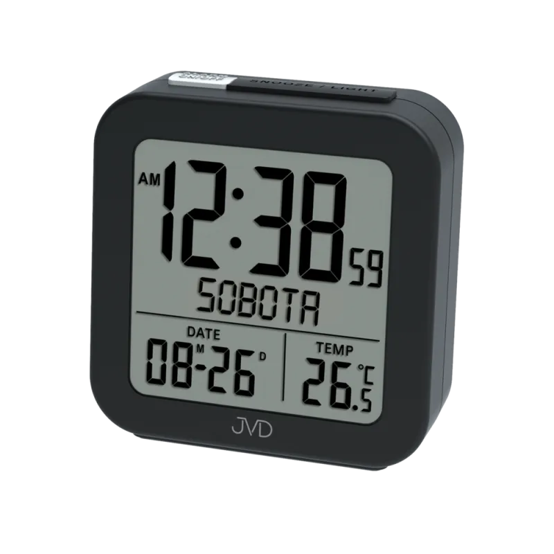 JVD Černý digitální rádiem řízený budík s češtinou JVD RB9370.2