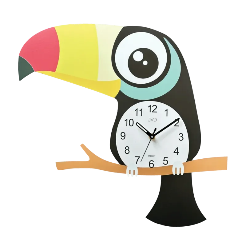 JVD Dětské nástěnné barevné netikající tiché hodiny JVD HJ109 - tukan