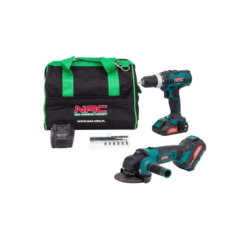 Sada náradia NAC CDB-AGE-LI-20V, AKU skrutkovač + uhlová brúska
