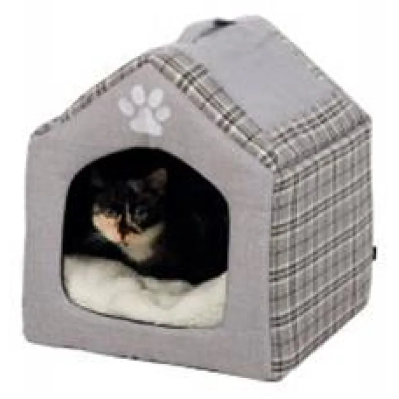 Plyšový domek SILAS šedo/krémový 40 x 45 x 40 cm