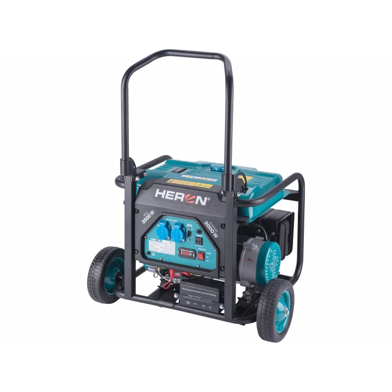 Elektrocentrála rámová benzínová, 230V, 3,5kW, 7,5HP, podvozok, elektrický start, HERON