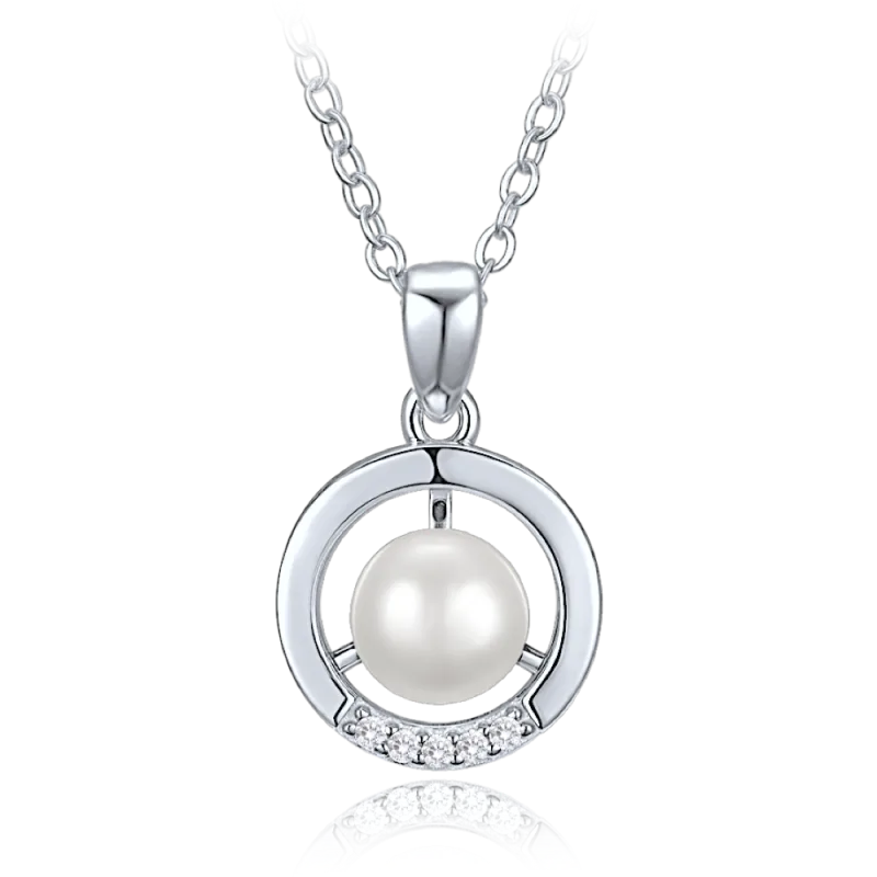 MINET Elegantní stříbrný náhrdelník kroužek s perlou a zirkonem