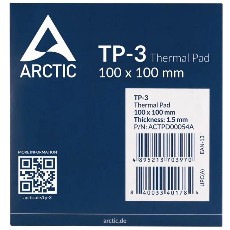 Arctic TP-3 Premium Performance Thermal Pad, 100x100mm, t:1.5mm…