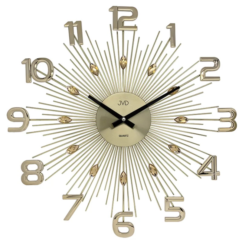 JVD Luxusní paprskovité kovové nástěnné zlaté hodiny JVD HT108.2